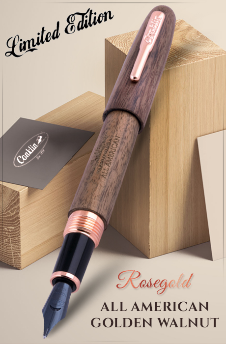 CONKLIN ALL AMERICAN WOOD FOUNTAIN PEN WALNUT GUNMETAL