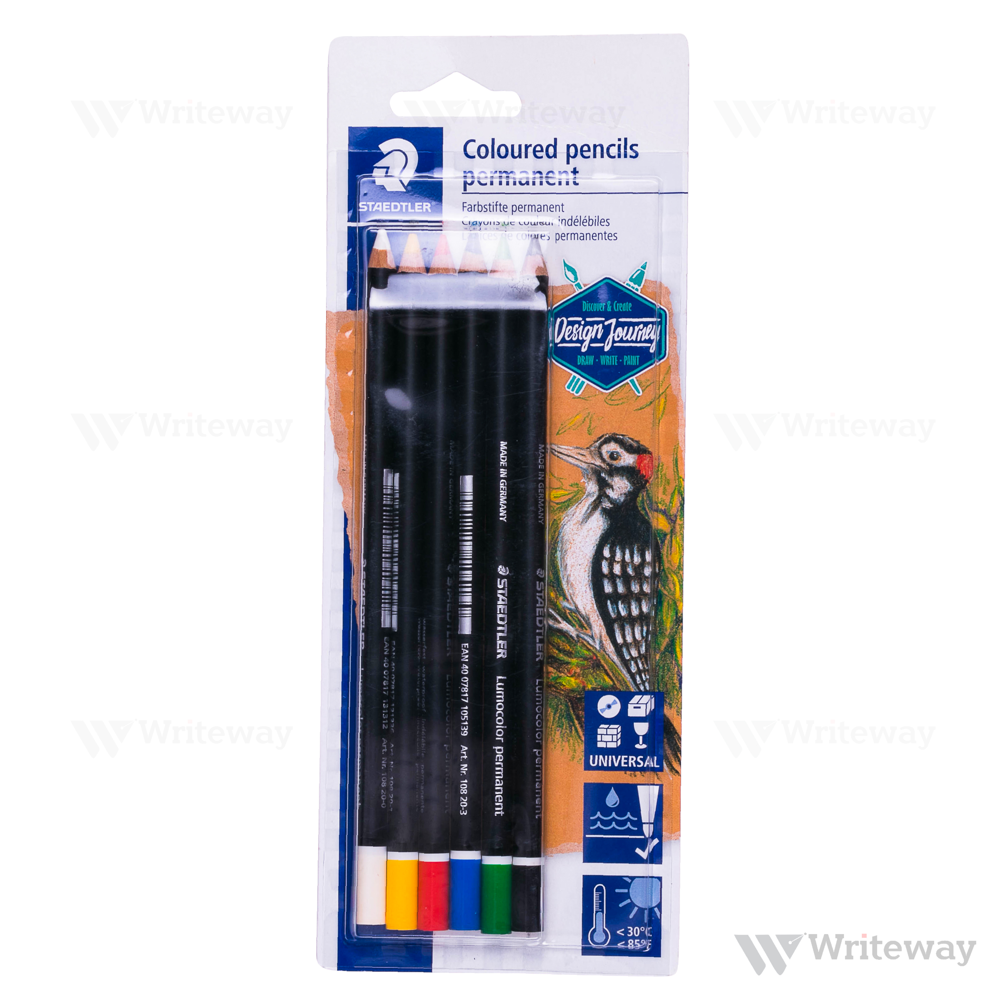 STAEDTLER LUMOCOLOR PERMANENT COLOURED PENCILS PACK OF 6