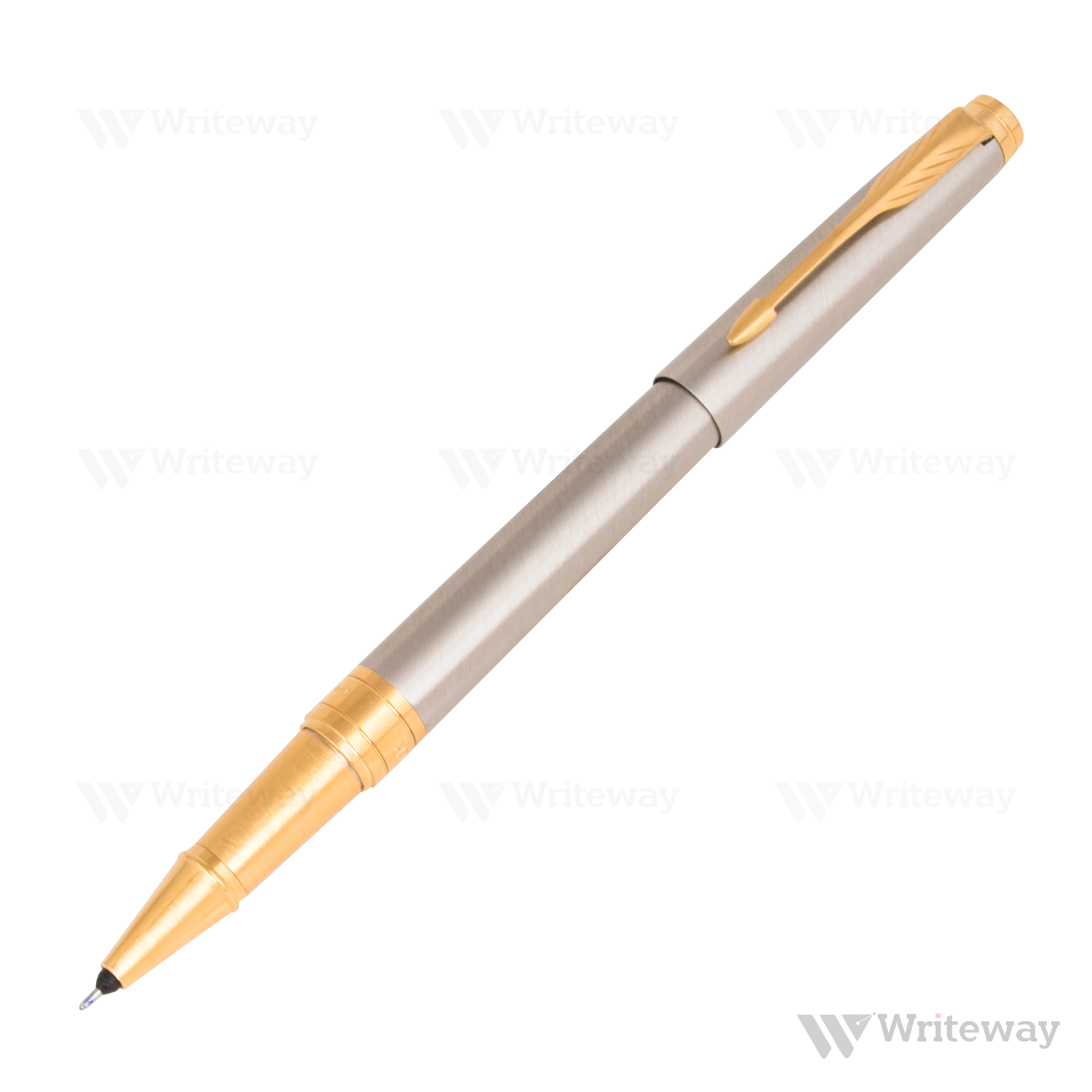 PARKER ASTER BRUSHED METAL GOLD TRIM ROLLER BALL PEN WITH CREADIT CARD HOLDER