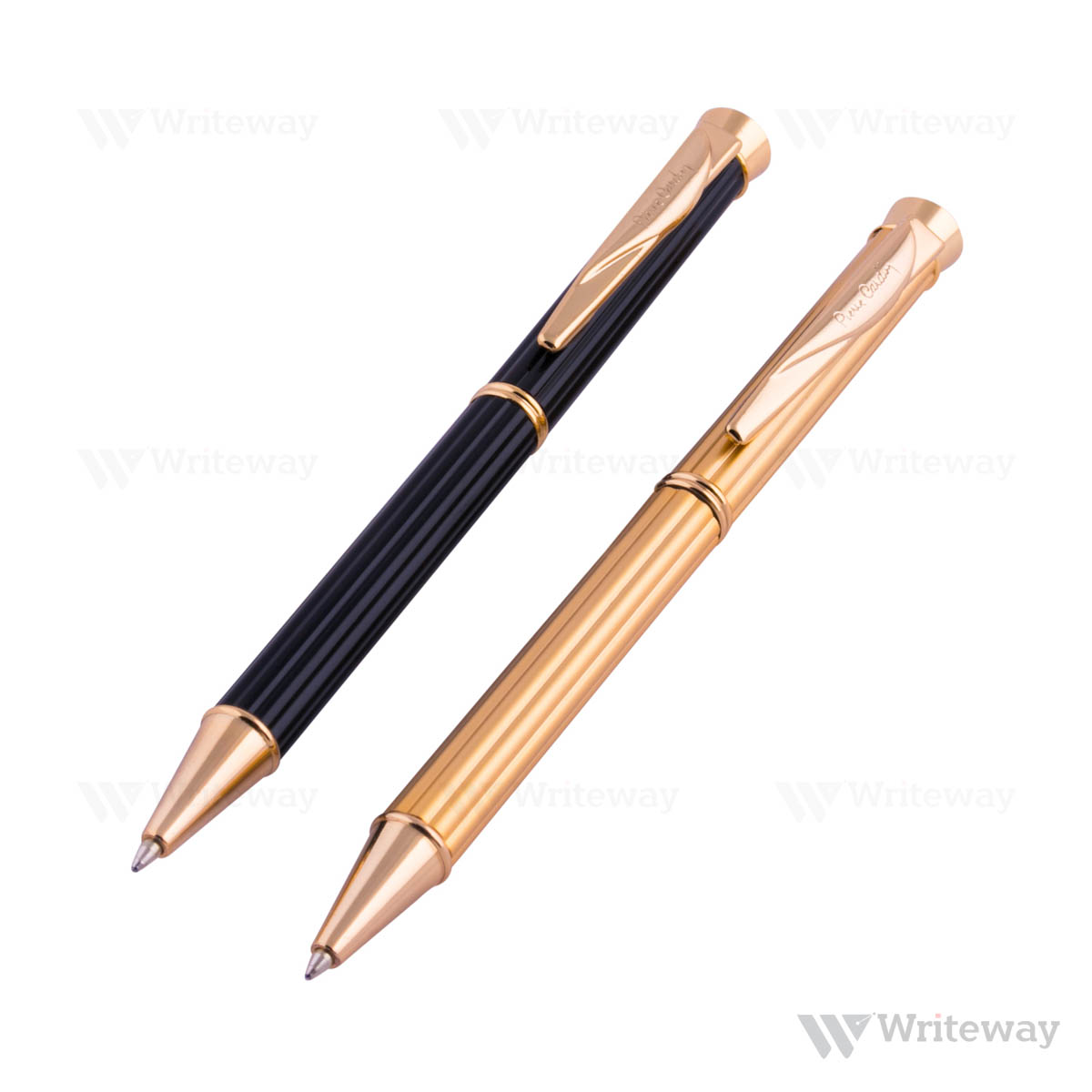 PIERRE CARDIAN ROYALE 2 PCS SET BALL PEN SATIN GOLD & BLACK CROME